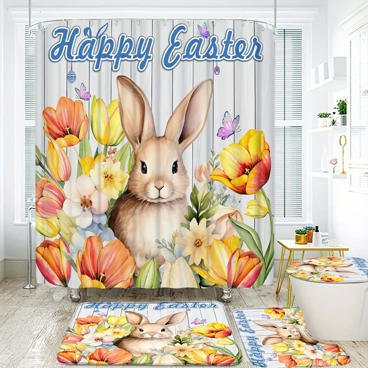 4pcs Cute Rabbit Easter Patter - đánh giá và giá Bamboo Bath Mat